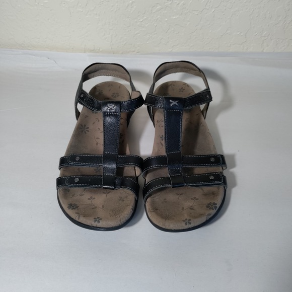 Taos Leather Sandals US 9 Black Thong T Strap Adjustable Comfort Casual - Picture 1 of 7